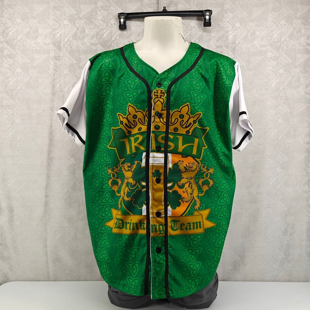 USA Drinking Team Baseball Jersey Mens XL Green Irish Drinking Team St Patty Day